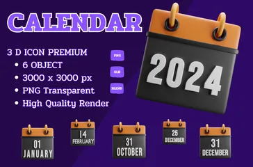 2024 Calendar 3D Icon Pack
